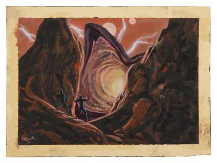 Ron Miller | Dune (1984) - Lot 44 - “Paul Jessica + Worm”—Original Concept Painting by Ron Miller from David Lynch‘s Dune, ca. 1983