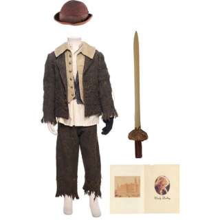 HOOK (1991) - Lot #195 : Lost Boy‘s (Bogdan Georghe) Costume and Wendy Darling‘s (Maggie Smith) Dinner Invitation with Peter Pan‘s (Robin Williams) Sword Replica