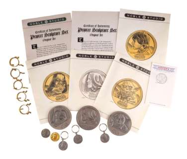 Star Wars: Original Trilogy (1977-1983) | William Plumb Collection: Set of Three Oversized Pewter Medallions by Lawrence Noble with Hand-Drawn Concept Art and Five Miniature Medallions | Propstore