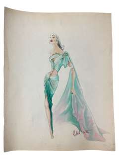 VINTAGE SKETCH ART COSTUME DESIGN DRAWING PRODUCTION BY BOB ROBERT CARLTON SIZE 11 1/2 X 14 1/2 | Los Angeles Estate Auction