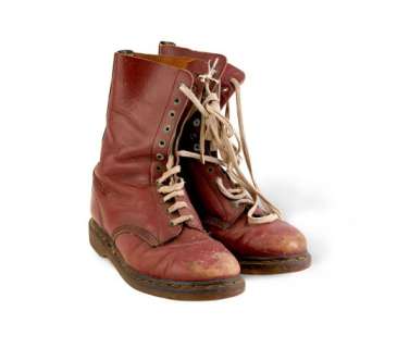 A pair of maroon leather Doc Martens boots, worn by Russell Crowe as the character, ’Hando,’ in the film, Romper Stomper (1992) | Smith&Singer