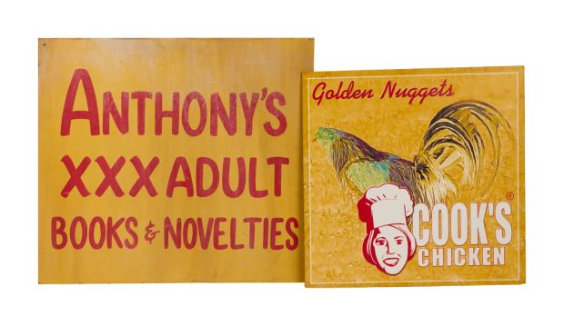 Ghost World - Lot ##233 - "Anthony‘s XXX Adult Books & Novelties" and "Cook‘s Chicken" Set Dressing Signs