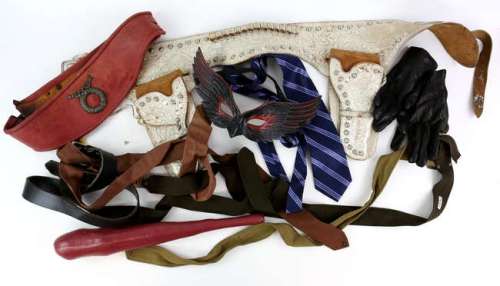 Movie props and costumes including vintage belts, gloves, leather boots, shoes, patches, badges,… | Ewbank’s