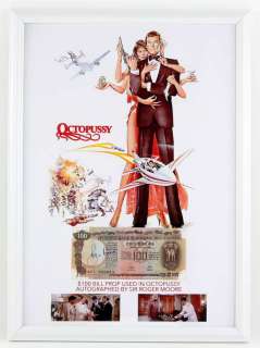 James Bond Octopussy - ’Reserve Bank of Indapur’ bank note signed by Roger Moore, mounted on mini… | Ewbank’s