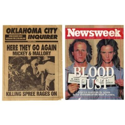NATURAL BORN KILLERS (1994) - Lot #431 : Blood Lust Newsweek Magazine and "Mickey & Mallory Killing Spree" Oklahoma City Inquirer Newspaper Covers