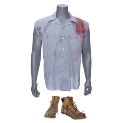 NATURAL BORN KILLERS (1994) - Lot #256 : Planet Hollywood Collection: Mickey Knox‘s (Woody Harrelson) Bloodied Shirt and Boots