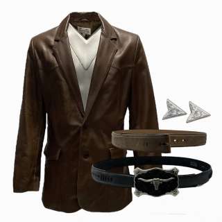 The Iron Claw David Von Erich Harris Dickinson Screen Worn Jacket, Bull Buckle, Belt Set & Collar Tips Ch 3, 9 Sc Multiple | VIP Fan Auctions