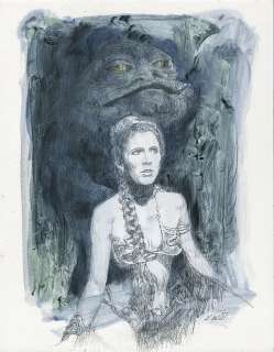 Lot 1557 - Carrie Fisher "Princess Leia" and "Jabba the Hutt" concept sketch by Roger Kastel.