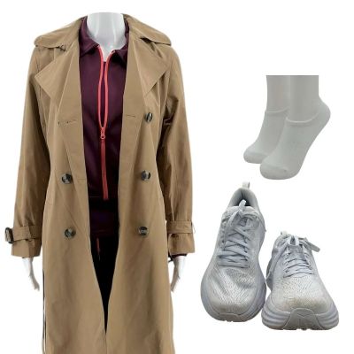 Lot 281: Play Dirty Brenda Screen Worn Trench Coat, Jacket, T-Shirt, Pants, Socks & Sneakers Ch 1 Sc Multiple | VIP Fan Auctions
