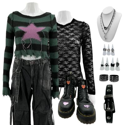 Lot 42: Mercy Britt Raven Screen Worn Stunt Double Sweater, Long Sleeve Lace, Pants, Belt, (2) Necklaces , (7) Rings, Bracelet & Boots Ch 1 Sc Multiple | VIP Fan Auctions