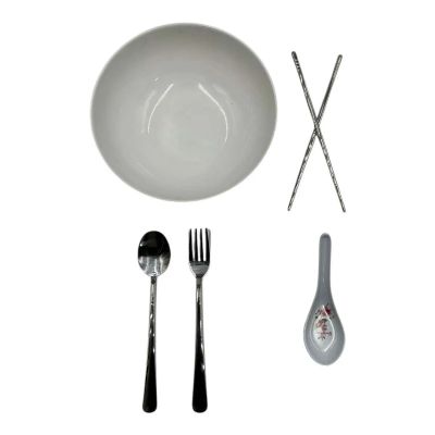Lot 44: Preparation for the Next Life Aishe Production Used Soup Spoon, Spoon, Fork, Pair Of Chopsticks & Bowl | VIP Fan Auctions