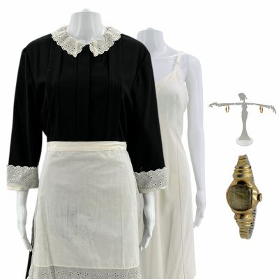 Lot 73: The Help Constantine (Cicely Tyson) Screen Worn Dress, Slip, Stockings, Apron, Earrings & Watch Ch 3 Sc 173, 174a | VIP Fan Auctions