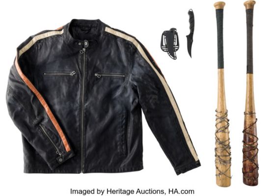 Negan (Jeffrey Dean Morgan), Assortment of (4) Character Accessories from The Walking Dead (AMC 2010-2022). | Heritage