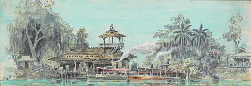 Lot 1038 - A hand-colored Harper Goff concept design for Disneyland‘s Jungle Cruise