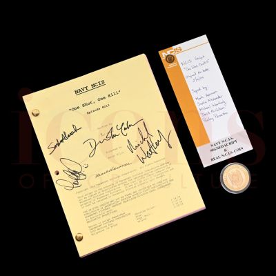 NCIS (TV) - Cast Autographed Script & Real N.C.I.S. Coin - 58-9 | Icons of Pop Culture