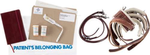 Claire Danes "Carrie Mathison" Hospital Props: Psych Hospital Leather Restraints, Medical Diary, Prescription Bottles (2), Ho...