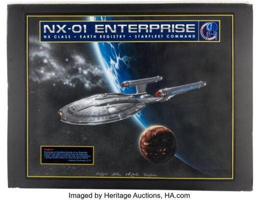 Star Trek: Enterprise (Paramount TV, 2001-2005), Enterprise NX-01 Artwork Signed by Herman Zimmerman, John Eaves, Geoffrey Mandel, and Doug Drexler.