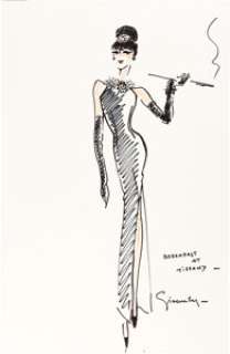 Breakfast at Tiffany‘s (1961), Audrey Hepburn "Holly Golightly" Black Gown Costume Sketch by Hubert de Givenchy.