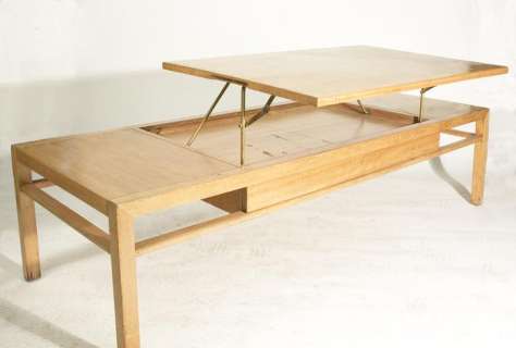 Vintage 1950’s Blonde Rectangular Coffee Table with Hinged Pull Up Top | Super Auctions