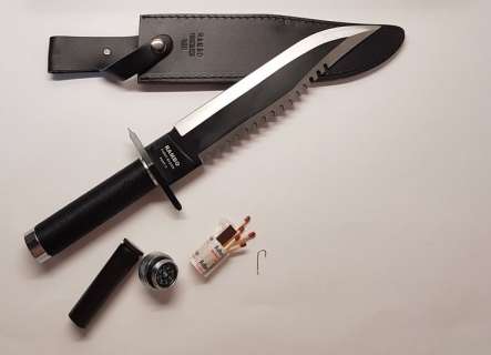 RAMBO: FIRST BLOOD PART II KNIFE ("Gil Hibben" Second Prototype Version 1997) 1:1 Scale. NEW - Rare early Prototype version from 1997,Designed, Handcrafted by "Gil Hibben". - Blade, guard and pommel in 440C stainless steel, Handle in steel covered&hellip; | Catawiki